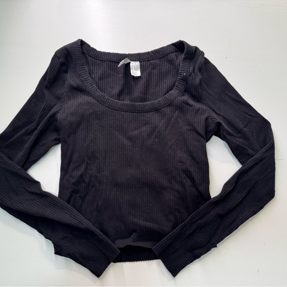 Black Ribbed Long Sleeve Top